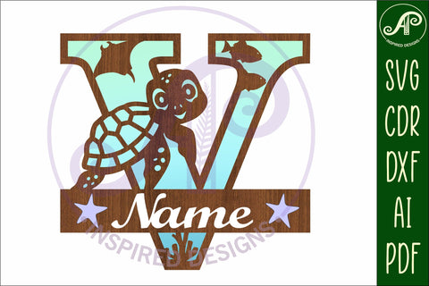 Turtle ocean Capital Monogram letter V SVG SVG APInspireddesigns 