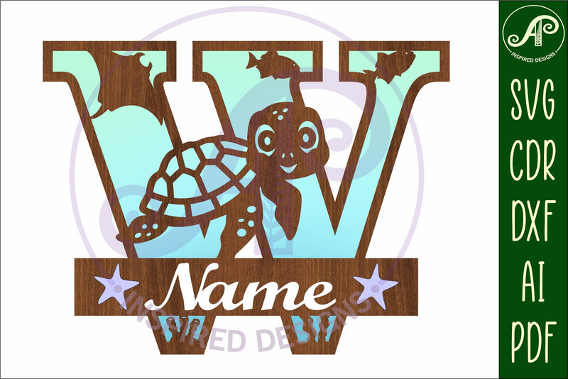 Turtle Initial Monogram Turtle ocean Capital Monogram letter W SVG - So Fontsy
