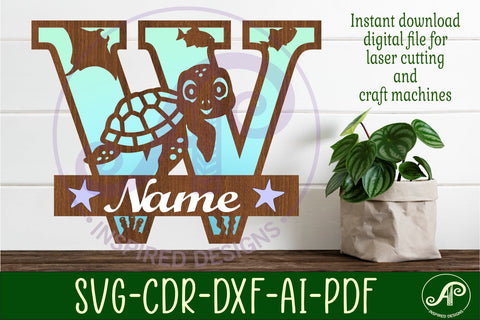 Turtle ocean Capital Monogram letter W SVG SVG APInspireddesigns 