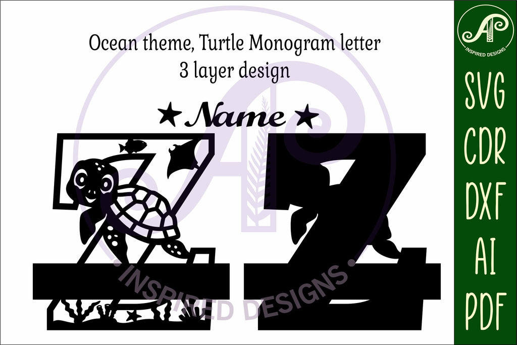 Turtle ocean Capital Monogram letter Z SVG - So Fontsy