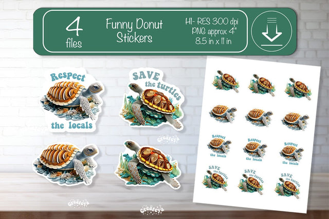 Turtle Stickers Printable PNG Save the Turtle printable stickers png Print and cut stickers Sublimation Createya Design 
