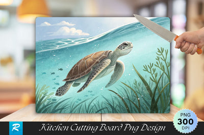 Turtle Swimming in Serene Turquoise Waters Cutting Board PNG Design Sublimation Regulrcrative 
