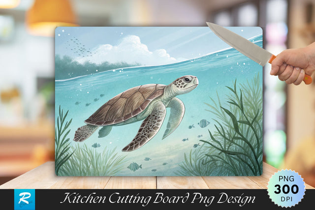 Turtle Swimming in Serene Turquoise Waters Cutting Board PNG Design Sublimation Regulrcrative 