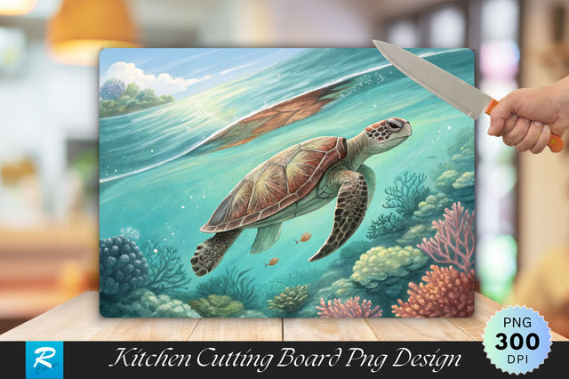 Turtle Swimming in Serene Turquoise Waters Cutting Board PNG Design Sublimation Regulrcrative 