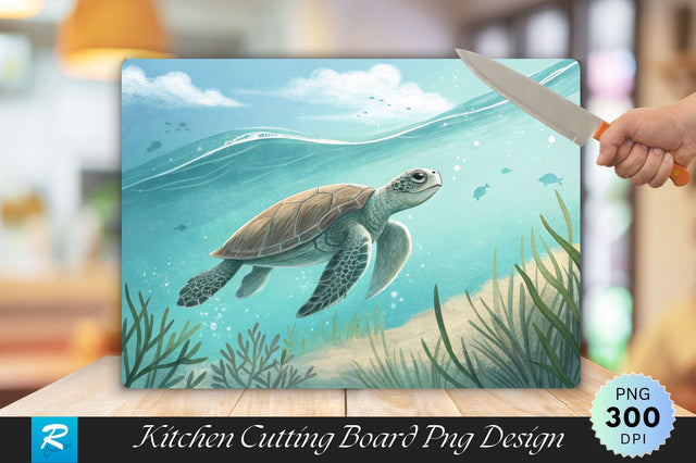 Turtle Swimming in Serene Turquoise Waters Cutting Board PNG Design Sublimation Regulrcrative 