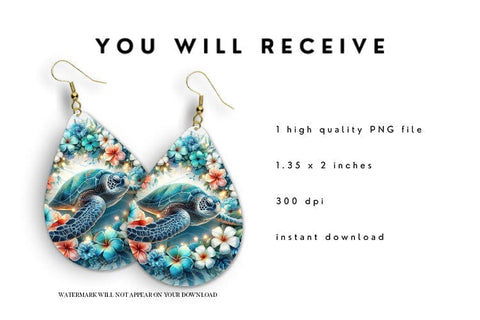 Turtle Teardrop Earring Sublimation PNG Sublimation BijouBay 