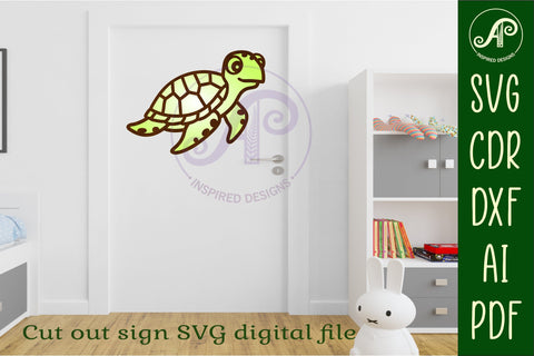 Turtle two layer cut out laser cut wall art SVG APInspireddesigns 