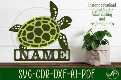 Turtle two layer design name sign svg laser cut SVG APInspireddesigns 