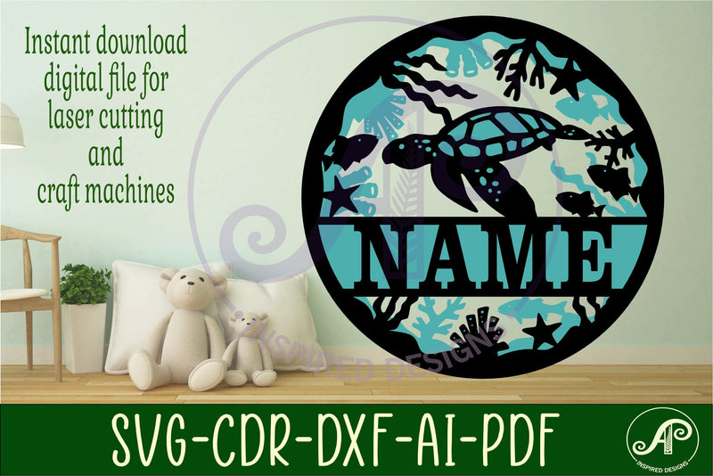 Turtle two layer name sign svg laser cut template - So Fontsy