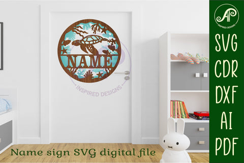 Turtle two layer name sign svg laser cut template SVG APInspireddesigns 
