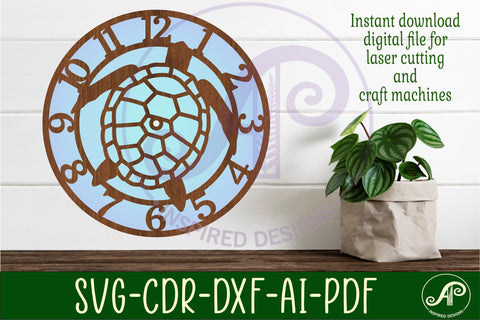 Turtle wall clock laser cut files, SVG file. vector SVG APInspireddesigns 