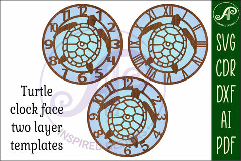 Turtle wall clock laser cut files, SVG file. vector SVG APInspireddesigns 