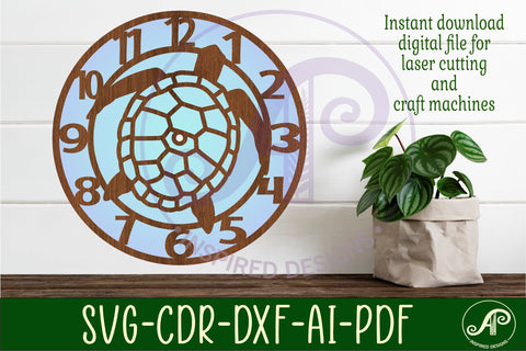 Turtle wall clock laser cut files, SVG file. vector SVG APInspireddesigns 