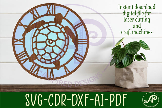 Turtle wall clock laser cut files, SVG file. vector SVG APInspireddesigns 