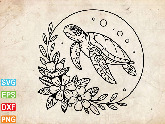 Turtle with flower svg, Floral turtle wheel svg SVG artprintfile 