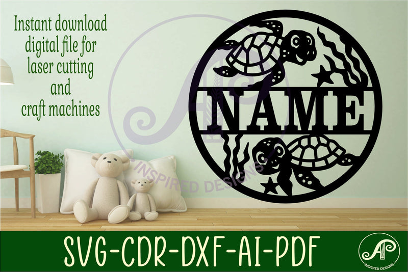 Turtles name sign svg laser cut template - So Fontsy