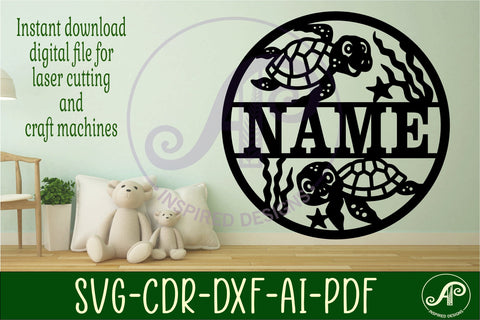 Turtles name sign svg laser cut template SVG APInspireddesigns 