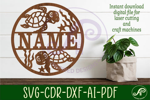 Turtles name sign svg laser cut template SVG APInspireddesigns 