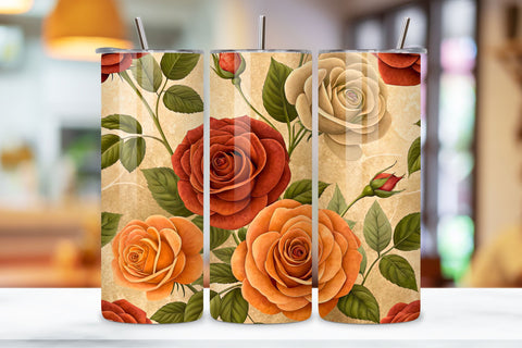 Tuscan Sun Rose Seamless Tumbler Wrap, Warm Terracotta and Olive Roses, seamless tumbler wrap, tuscan floral design, terracotta rose wrap, olive garden style, rustic italian flowers, 20oz skinny tumbler Sublimation FloridPrintables 