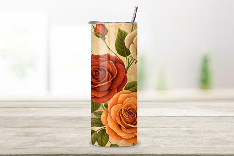 Tuscan Sun Rose Seamless Tumbler Wrap, Warm Terracotta and Olive Roses, seamless tumbler wrap, tuscan floral design, terracotta rose wrap, olive garden style, rustic italian flowers, 20oz skinny tumbler Sublimation FloridPrintables 