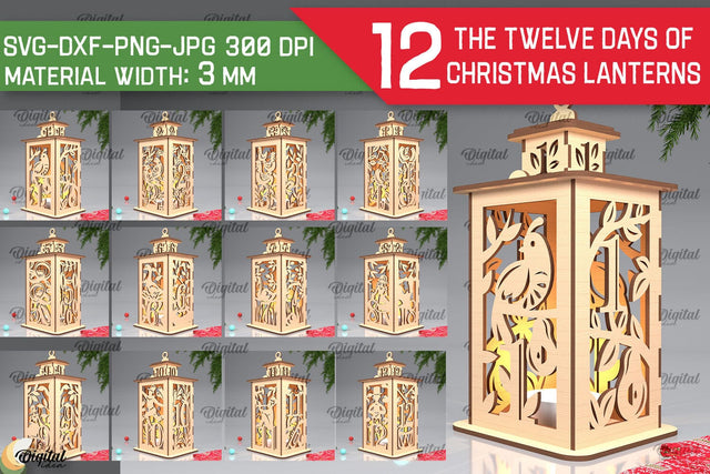 Twelve Days of Christmas Lanterns Laser Cut Bundle SVG Evgenyia Guschina 