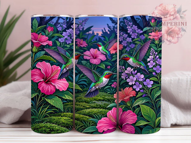 Twilight Hummingbird Hibiscus 20oz Tumbler, Twilight Hummingbird, Hibiscus Floral, Evening Design, Sublimation Wrap, 20oz Tumbler, Tropical Aesthetic, Nature Charm Sublimation Li Zamperini 