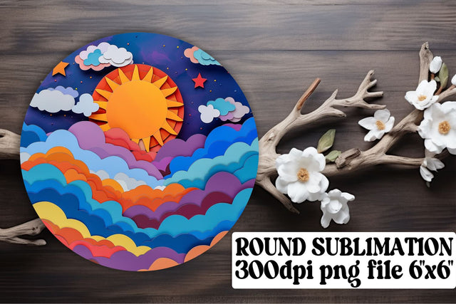 Twilight Sunburst: Sublimation Keychain & Coaster Pack Sublimation afrosvg 