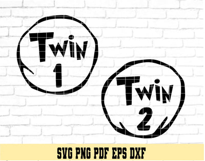 Twin 1 and Twin 2 Set - Matching Twin Onesie Design - Digital Cut File for Cricut - SVG PNG PDF DXF EPS SVG DigitalDesigns365 
