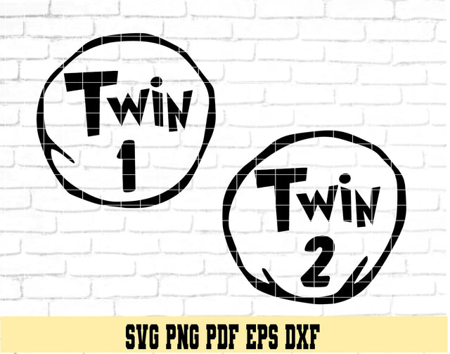 Twin 1 and Twin 2 Set - Matching Twin Onesie Design - Digital Cut File for Cricut - SVG PNG PDF DXF EPS SVG DigitalDesigns365 