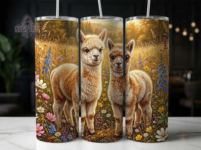 Twin Alpaca Wildflower 20oz Tumbler, Twin Alpaca, Wildflower Tumbler, Alpaca Tumbler, 20oz Tumbler, Floral Alpaca, Cute Alpaca, Tumbler Wrap Sublimation SvggirlplusArt 