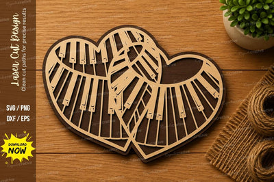 Twin Heart Piano Keyboard SVG | Romantic Musical Wall Art | Glowforge CNC DXF PNG EPS SVG Regulrcrative 