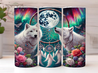 Twin Wolf Dreamcatcher 20oz Tumbler Wrap, Dreamcatcher Design, 20oz Tumbler, Sublimation Wrap, Wolf Gift, Native American Art, Wildlife Decor Sublimation Lara' s Designs 