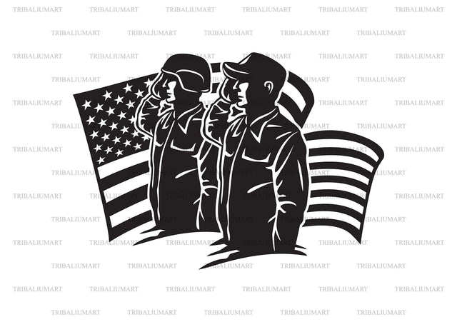 Two American Soldiers and USA Flag SVG TribaliumArtSF 