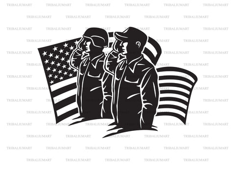 Two American Soldiers and USA Flag SVG TribaliumArtSF 