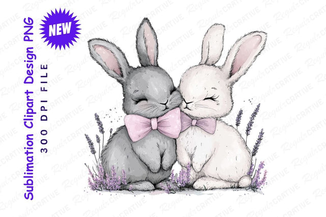 Two Bunnies With Bows And Lavender Sublimation Regulrcrative 