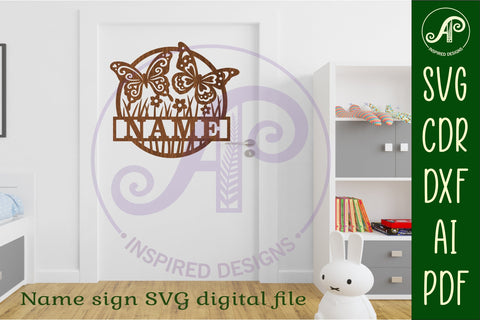 Two Butterflies name sign svg laser cut template SVG APInspireddesigns 