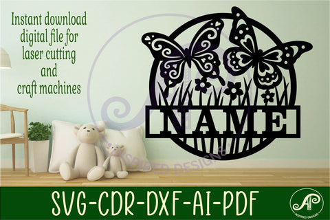Two Butterflies name sign svg laser cut template SVG APInspireddesigns 