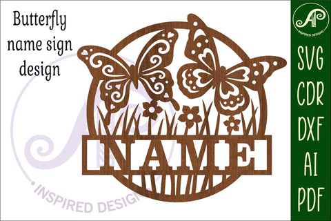Two Butterflies name sign svg laser cut template SVG APInspireddesigns 