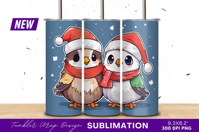 Two Cute Christmas Birds Tumbler Png Sublimation Regulrcrative 