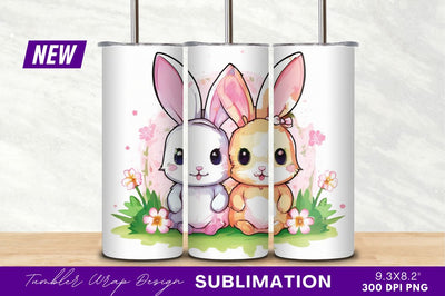 Two cute easter bunnies with flowers Sublimation Regulrcrative 