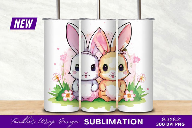 Two cute easter bunnies with flowers Sublimation Regulrcrative 
