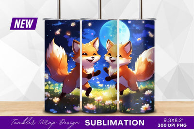 Two cute foxes under moonlight tumbler png Sublimation Regulrcrative 