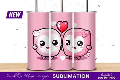 Two cute valentine characters with hearts tumbler png Sublimation Regulrcrative 