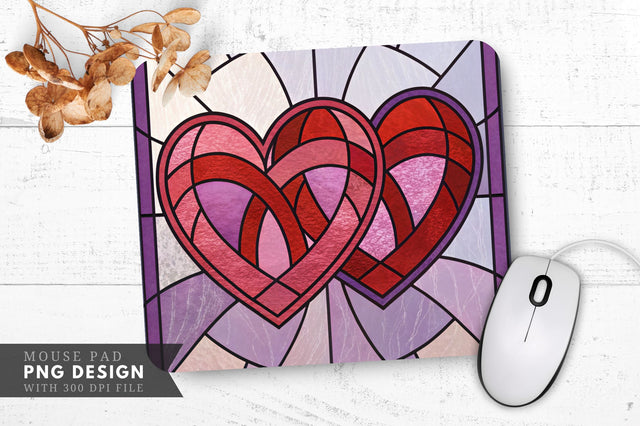 Two Hearts Merging in Stained Glass Mouse Pad PNG Design Sublimation Regulrcrative 