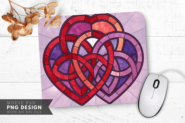 Two Hearts Merging in Stained Glass Mouse Pad PNG Design Sublimation Regulrcrative 