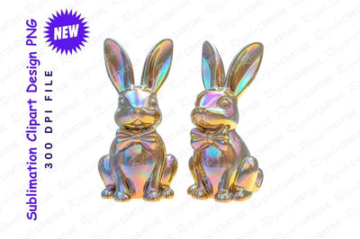 Two Iridescent Bunnies With Bow Ties Clipart Png Sublimation Regulrcrative 