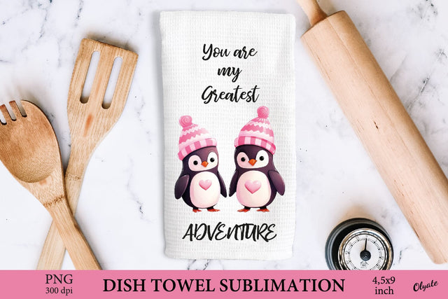 Two Penguin Sublimation PNG. Valentines Dish Towel PNG Sublimation Olga Terlyanskaya 