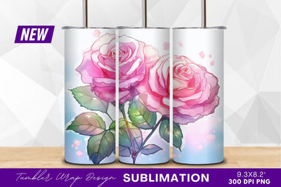 Two pink roses floral watercolor illustration clipart png Sublimation Regulrcrative 
