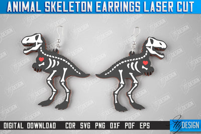 Tyrannosaurus Rex Skeleton Earrings | Halloween Earrings | Jewelry Design | Bijoux Design | CNC Files SVG Fly Design 