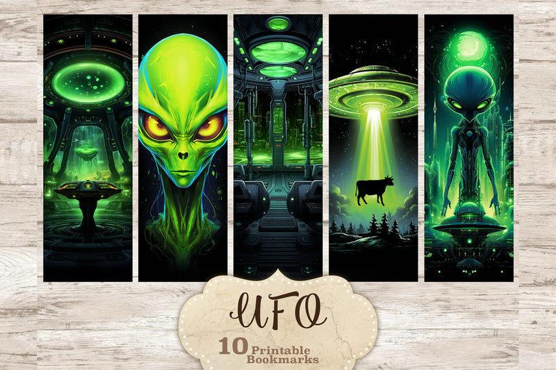 Color Bookmarks Alien UFO Bookmarks Printable | Alien Bookmarks Printable - So Fontsy